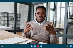 businessman talking on a video call